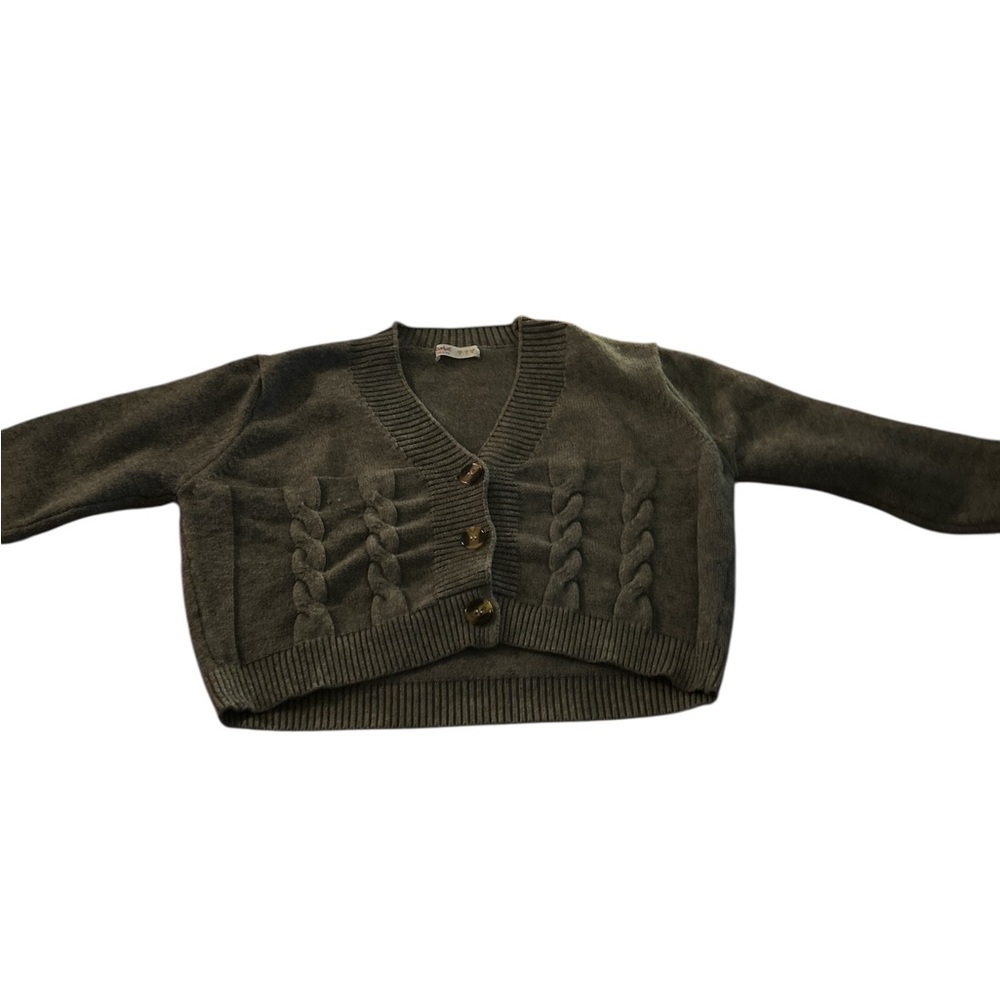 Women's Grey Cable Knit Cropped Sweater